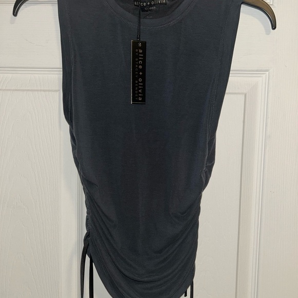 Alice + Olivia Tops - Alice + Olivia Gray Ruched Sleeveless Tank Top